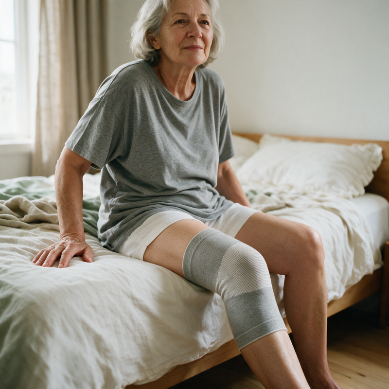 Person wearing the bamboo knee sleeve